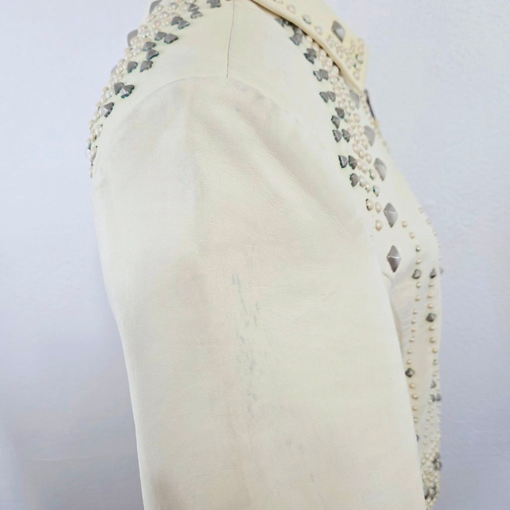 Double D Ranch studded ivory leather biker jacket distressed western size medium - Picture 8 of 13